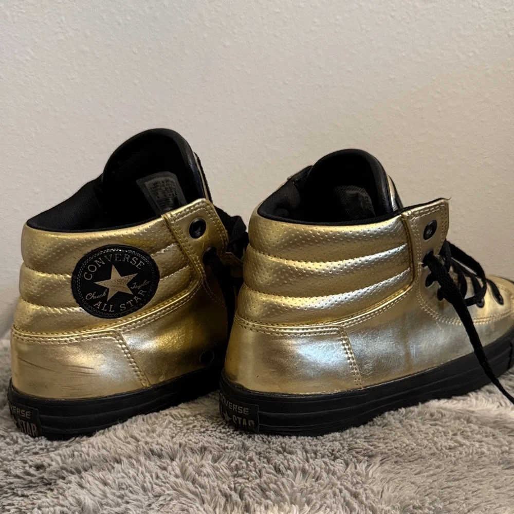 Converse Gold Metallic High Top Sneakers with Black Trim - Picture 5 of 7